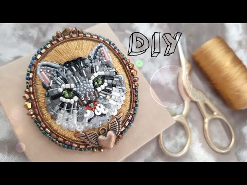 Видео: Брошь картина КОТ / BROOCH DIY