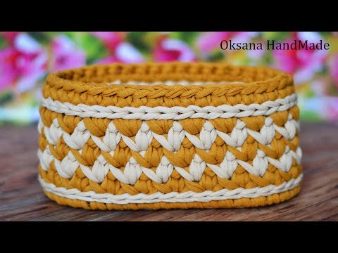 Видео: Корзина крючком из трикотажной пряжи. Basket crochet