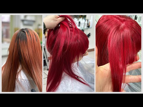 Видео: Окрашивание волос в яркий красный цвет. Яркое окрашивание без обесцвечивания.