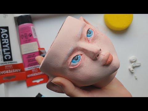 Видео: леплю горшочек для цветов в форме головы  ¯ \ _ (ツ) _ / ¯
