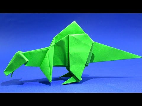Видео: Как сделать динозавра из бумаги. Оригами динозавр - Спинозавр