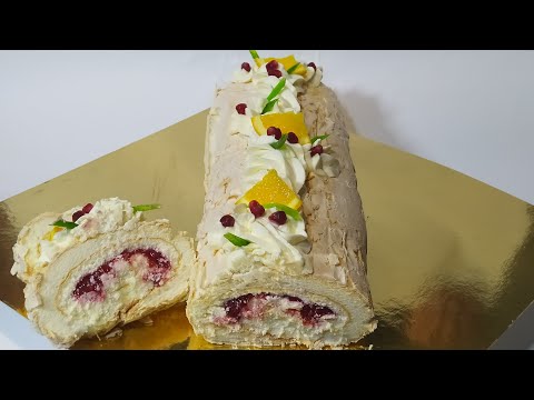 Видео: Меренговый рулет с малиновой начинкой. Просто и подробно!!!