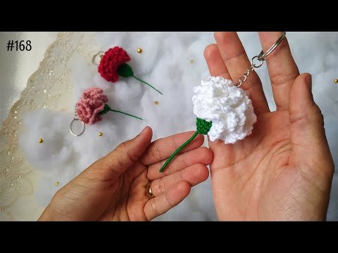 Видео: вязаный крючком брелок с цветком гвоздики - романтический и декоративный головной убор (с субтитрами