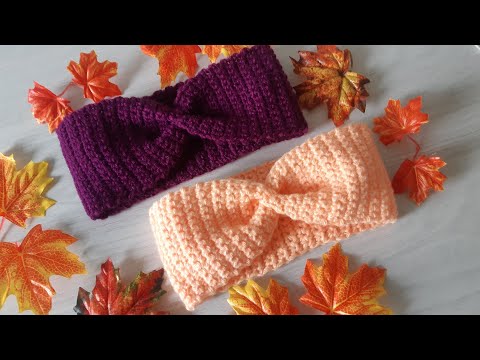 Видео: Осенний ХИТ. Повязка на голову крючком для начинающих. CROCHET CRUNCH.