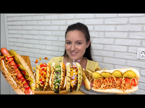 Видео: МУКБАНГ домашние хот-доги с хрустящим луком острые 🌶 Mukbang Hot dogs fast food фаст фуд 🌭