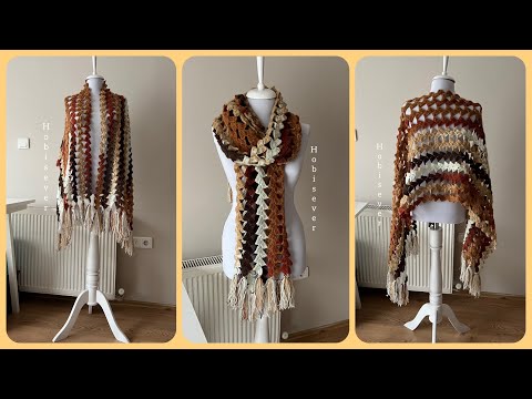 Видео: Легкие схемы вязания прямоугольной шали крючком для начинающих / Шарф крючком / СУБТИТРЫ