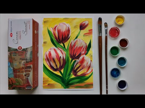 Видео: КАК НАРИСОВАТЬ ТЮЛЬПАНЫ ГУАШЬЮ