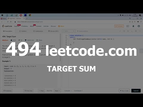 Видео: Разбор задачи 494 leetcode.com Target Sum. Решение на C++