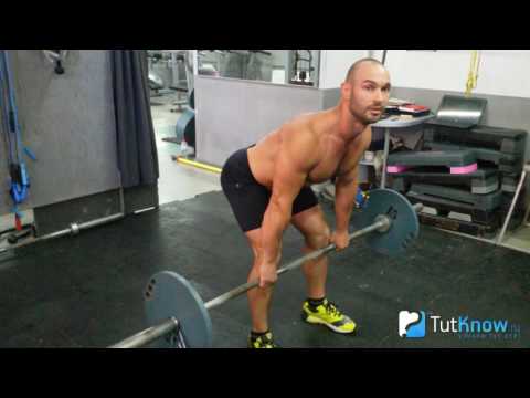 Видео: Тяга штанги в наклоне - делаем упражнение правильно