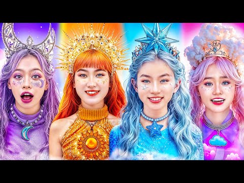 Видео: Солнце Vs Луна Vs Звезды Vs Девочка Облако В Цветном Челлендже!