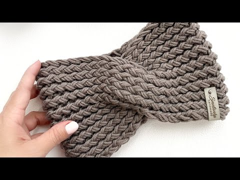 Видео: Повязка тюрбан на голову спицами #turban_smetana