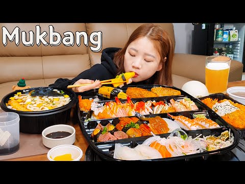 Видео: Sub)Real Mukbang- 14 видов суши 🍣 Жареные креветки 🍤 Удон 🍜 Пиво 🍺 ASMR