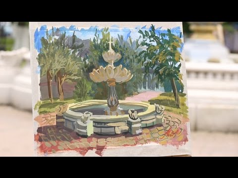 Видео: «Уроки рисования». Этюд фонтана гуашью (3.06.2016)