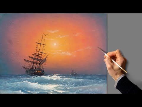 Видео: 👍 Морской рассвет. Живопись акрилом. Рисование. Искусство.