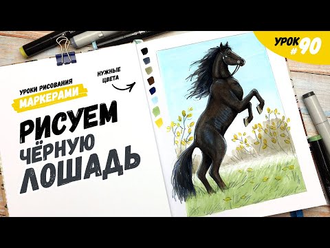 Видео: Как нарисовать лошадь? / Видео-урок по рисованию маркерами #90
