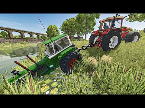 Видео: Буксировка сломанного трактора из воды с помощью цепи буксировки | Farming Simulator 25