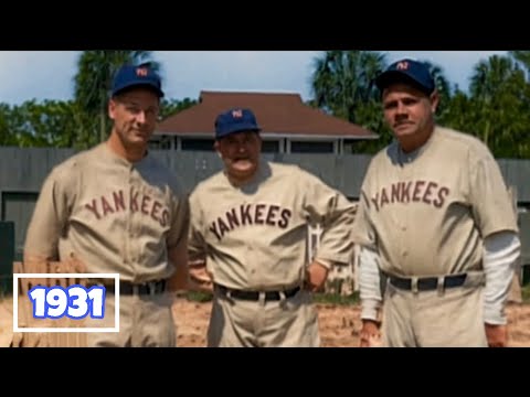 Видео: Кадры весенних тренировок «Нью-Йорк Янкиз» 1931 года с Бейбом Рутом и Лу Геригом ⭐️ [в цветном фо...