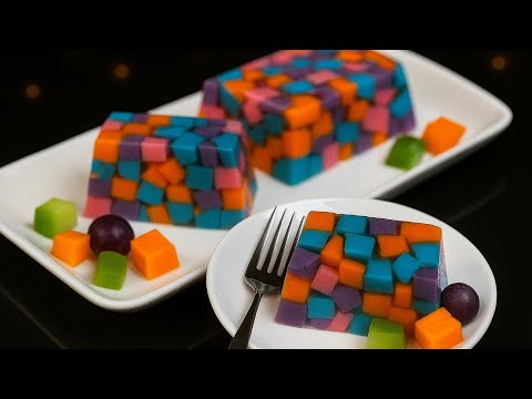 Видео: Радужное мозаичное желе 🌈 | Самый простой красивый и эффектный десерт в стакане