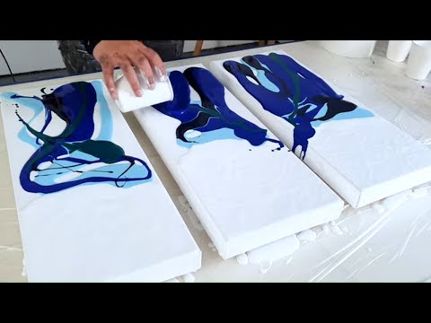 Видео: Триптих «Океан» из флюид-арта — акриловая заливка / голландская заливка