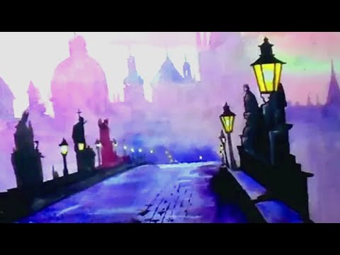 Видео: Городской пейзаж акварелью. Скетчинг для начинающих. Карлов мост.