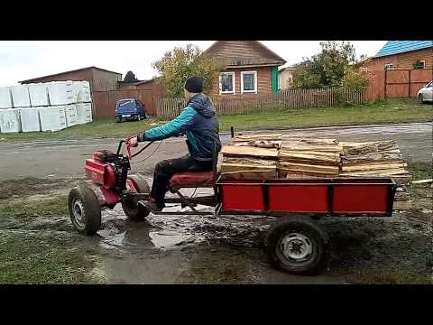 Видео: Мотоблок "ОКА" на жигулевских колесах и самодельным прицепом.Возим дрова.