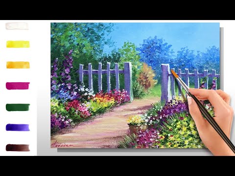 Видео: Цветущий сад. Как нарисовать пейзаж 🎨АКРИЛ! Сезон 9-10 | Мастер-класс ДЕМО
