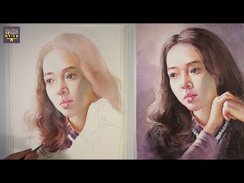 Видео: Акварельная портретная живопись красивой девушки - продвинутый уровень
