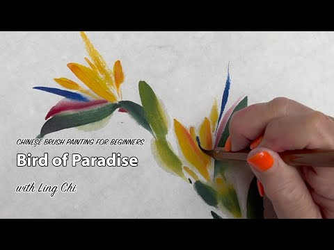 Видео: Простой урок китайской цветочной живописи «Райская птица» с традиционной подписью и печатью