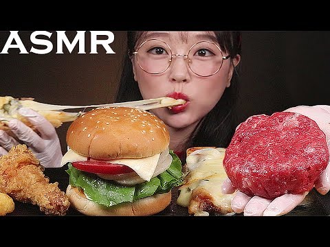 Видео: ASMR Еда домашний гамбургер и пиццу, курицу, сырную палочку | HAMBURGER,PIZZA,CHICKEN MUKBANG