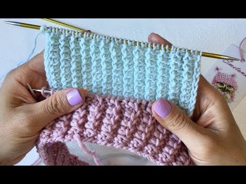 Видео: Вяжем по кругу и поворотными рядами узор американская резинка спицами