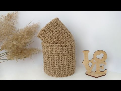 Видео: Корзина из джута крючком без использования каната. Узор №2. Вязание из джутового шпагата.