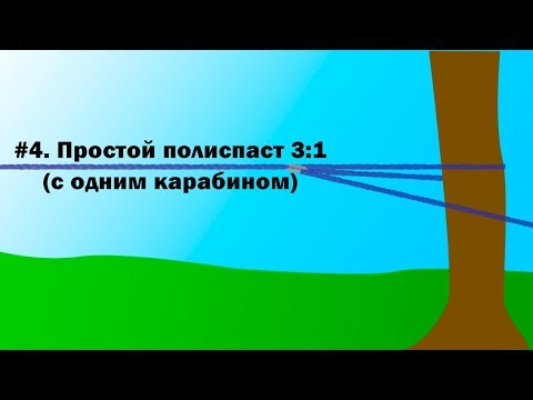 Видео: полиспаст с одним карабином, полиспаст 3 к 1.