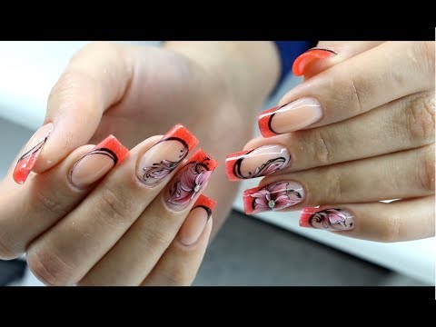 Видео: Красный френч+китайская роспись/Коррекция френч без выпиливания улыбки