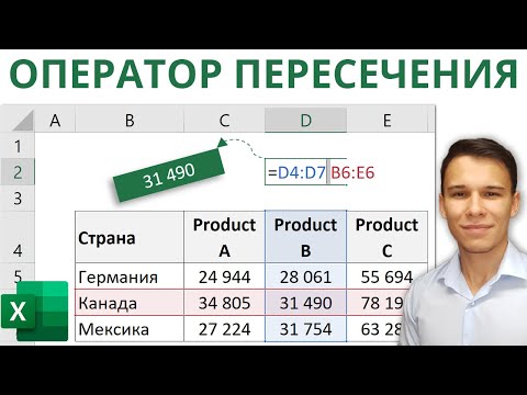 Видео: Оператор пересечения диапазонов в Excel - Функции Excel (10)