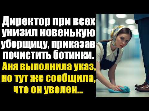 Видео: Директор при всех унизил новенькую уборщицу, приказав почистить ботинки. Аня выполнила указ, но тут