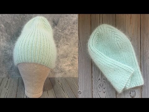 Видео: ЗИМНЯЯ ШАПОЧКА ТЫКОВКА ИЗ ПУХА НОРКИ РЕЗИНКОЙ 1/1. KNITTED HAT