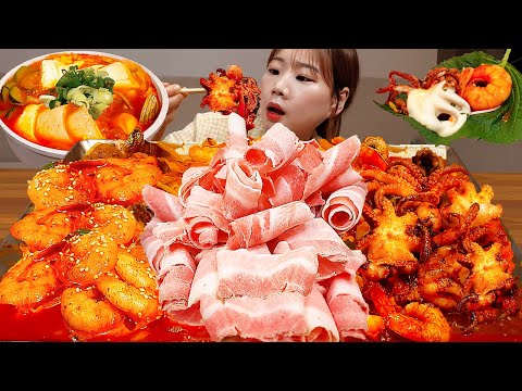 Видео: Sub)Real Mukbang- Острая свинина, осьминог, креветки, жареные 🔥🐙 Мягкое рагу из тофу 🥘 KOREAN FOOD