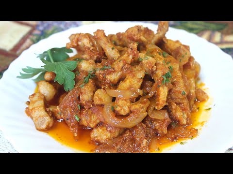 Видео: Свиная поджарка с луком на сковороде. Свиная поджарка рецепт классический.