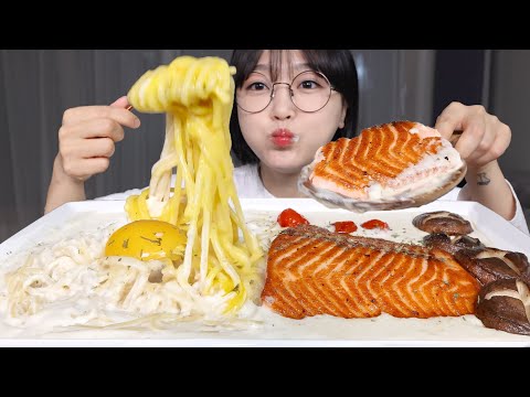 Видео: Сливочная паста с лососем на грилеㅣMukbang ASMR