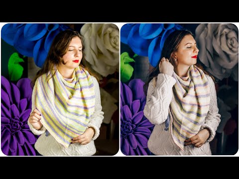 Видео: Бактус спицами из меланжевой пряжи с ассиметричными полосами