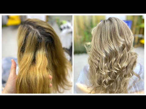 Видео: Бежевый блонд с затемненным корнем, без обесцвечивания 😍  Осветление темных волос крем краской