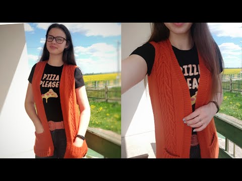 Видео: Экспресс МК. Жилетка спицами. Описание мастер-класс. Видео объяснение.