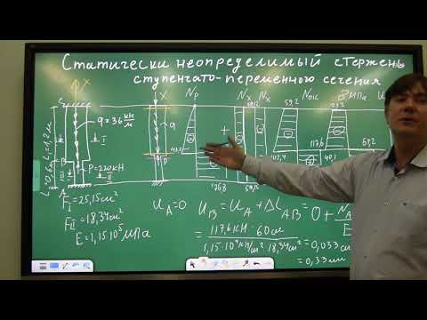 Видео: Статически неопределимый стержень ступенчато переменного сечения (часть 3)