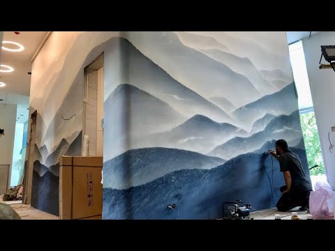 Видео: Аэрография, роспись стен.Painting Горы в тумане