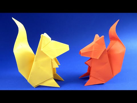 Видео: Как сделать белку из бумаги - Оригами белка схема