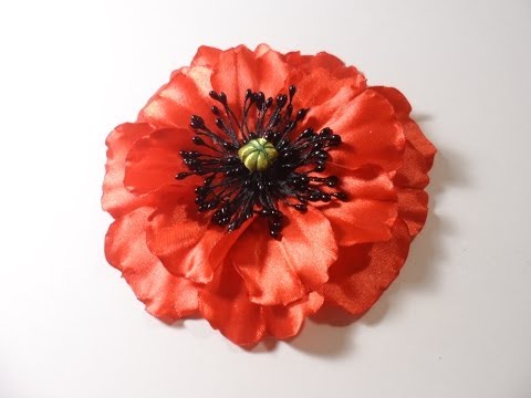 Видео: Мак из атласных лент, Уроки Канзаши для Начинающих / DIY Poppy flower