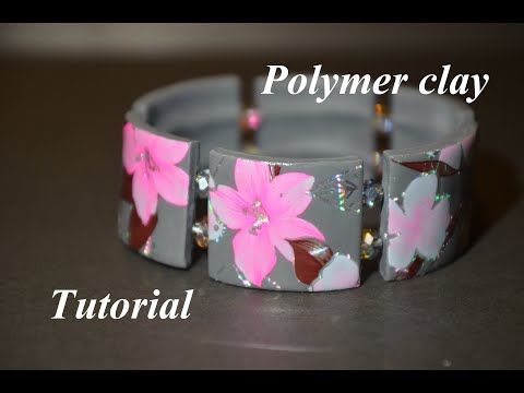 Видео: polymer clay tutorial FIMO bracelet with foil transfer pattern перевод фольги на полимерную глину