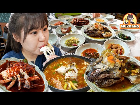 Видео: Мукбанг | Крабовый суп Кимчи (Гегукчи) с маринованными сырыми крабами, различные гарниры