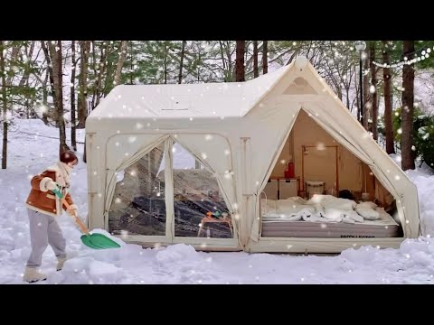 Видео: долгосрочный снежный лагерь с новой надувной палаткой🛖❄️зимний кемпинг в Корее