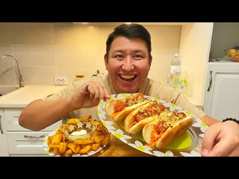 Видео: МУКБАНГ СЪЕЛ 3 ХОТ ДОГА 🌭Картофель по-деревенски Mukbang hot dogs не Асмр